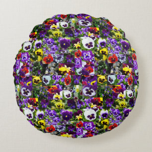 Cojín Redondo Collage de fotos Pansy: Kaleidoscope de belleza fl