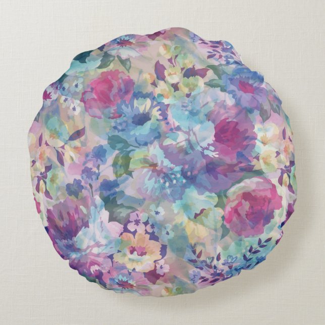 Cojín Redondo Collage de las acuarelas abstractas y coloridas (Reverso)