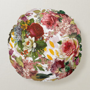 Cojín Redondo Collage de Rosa floral vintage