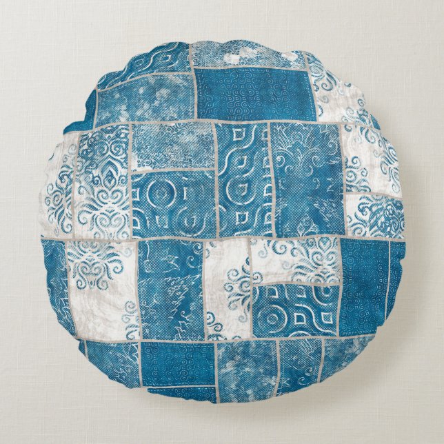 Cojín Redondo Collage de trabajo en mosaico: combinación de patr (Anverso)