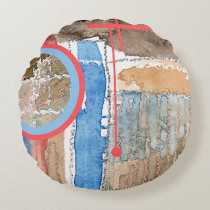 Cojín Redondo collage del arte abstracto, técnicas mixtas y