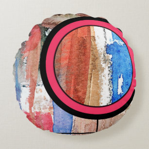 Cojín Redondo collage del arte abstracto, técnicas mixtas y