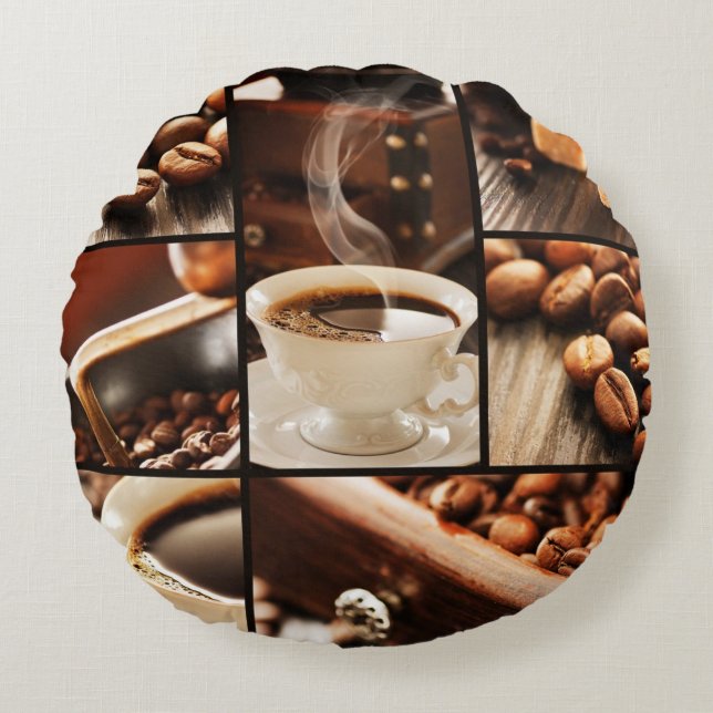 Cojín Redondo Collage del café (Anverso)