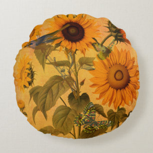 Cojín Redondo Collage del girasol dorado
