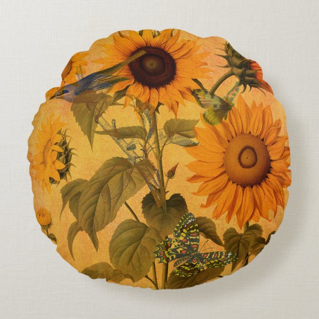 Cojín Redondo Collage del girasol dorado (Anverso)