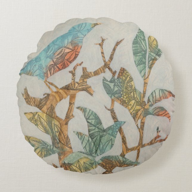 Cojín Redondo Collage I de la pajarera (Anverso)