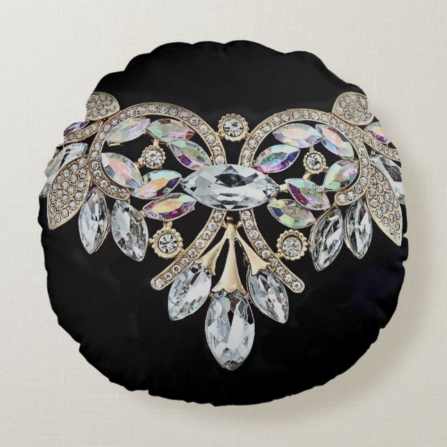 Cojín Redondo Collar de diamantes negro diamante de imitación de (Anverso)