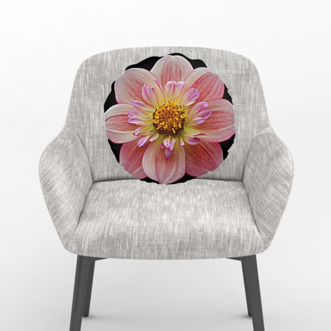 Cojín Redondo Collarette rosa Dahlia en floral negra (In Situ Chair)