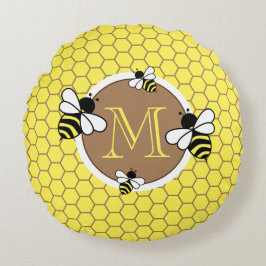 Cojín Redondo Colmena de abejas con monograma lindo para guarder