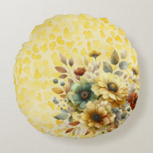 Cojín Redondo Color de agua amarillo y tierra