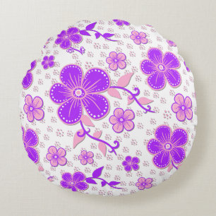 Cojín Redondo Color de agua floral simple Imprimir púrpura y ros