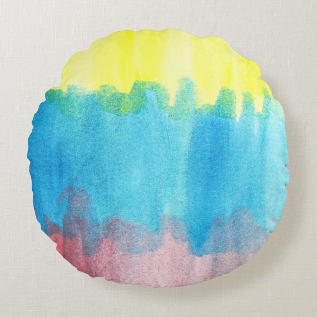 Cojín Redondo color de agua pintado a mano (Anverso)