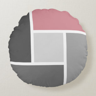 Cojín Redondo Color del bloque moderno Mosaico Polvo rosa gris b