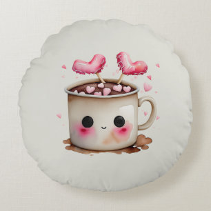 Cojín Redondo Color rosa y crema suave chocolate caliente
