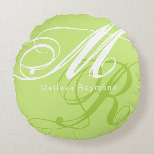 Cojín Redondo color verde intenso monograma completo (Anverso)