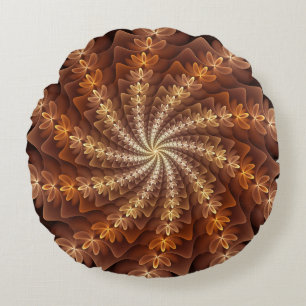 Cojín Redondo Colores Cálidos, Patrón de Arte Fractal Moderno Al
