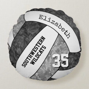 Cojín Redondo colores de espíritu de equipo gris negro chicas vo