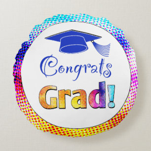 Cojín Redondo Colores de graduado Felicidades, Divertido