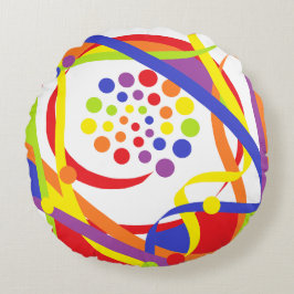 Cojín Redondo Colores del arcoiris LGBTQ+ Puntos y líneas abstra