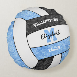 Cojín Redondo colores del equipo de voleibol negro azul claro pa