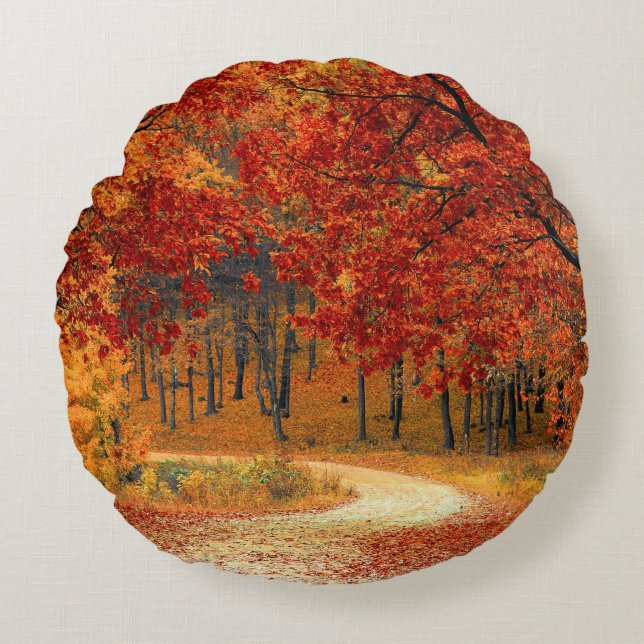 Cojín Redondo Colores estacionales de Otoño (Anverso)