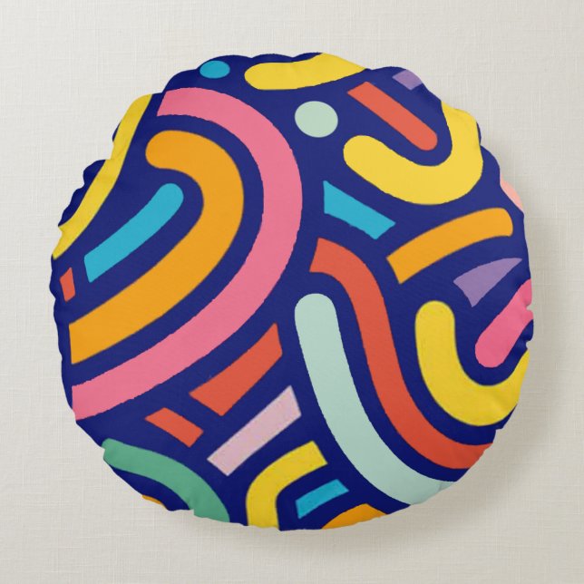 Cojín Redondo Colorful Abstract Lines Pillow (Anverso)