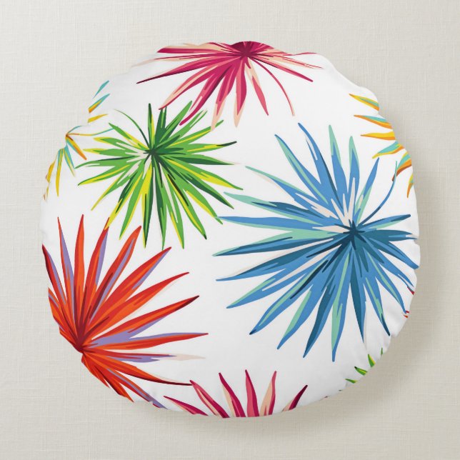 Cojín Redondo Colorful Abstract Palm Burst (Anverso)