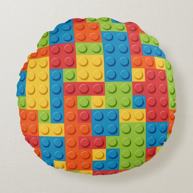 Cojín Redondo colorful bricks kids pattern (Anverso)