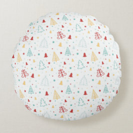 Cojín Redondo Colorful Christmas Trees & Stars Pillow 
