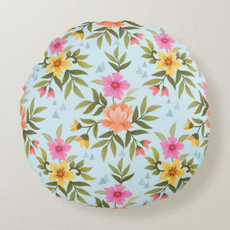 Cojín Redondo Colorful Hand Draw Flowers 