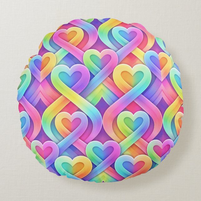 Cojín Redondo Colorful Modern Hearts Pattern Valentine’s Day (Anverso)