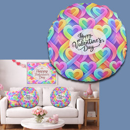 Cojín Redondo Colorful Modern Hearts Pattern Valentine’s Day
