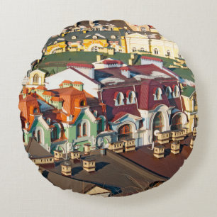 Cojín Redondo Colorful roofs in winter in Kiev, Ukrainevariegate