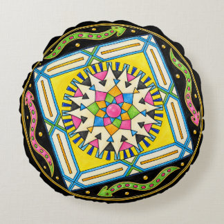 Cojín Redondo Colorful Serpent Mandala – Hand Drawn Runde Kissen