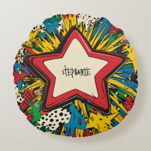 Cojín Redondo Colorida explosión de arte pop de historietas