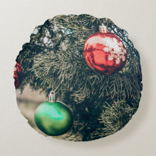 Cojín Redondo Coloridas Navidades bautizan decoración en un árbo