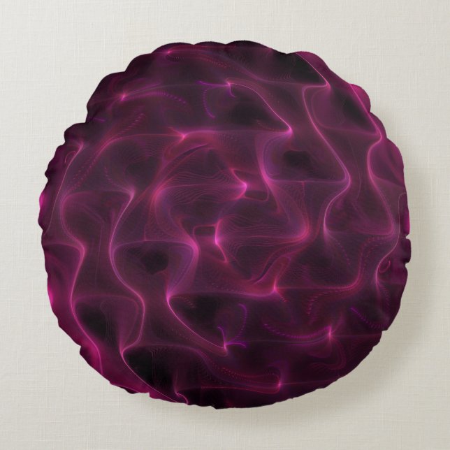 Cojín Redondo Coloridas ondas abstractas de fondo negro (Anverso)