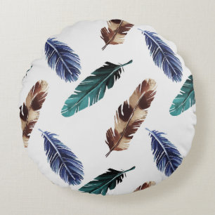Cojín Redondo Coloridas plumas textura tribal