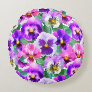 Cojín Redondo Coloridas violetas modelo de flor de pansy