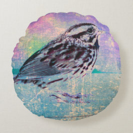 Cojín Redondo Colorido Abstract Bird Art: Vibrant Songbird