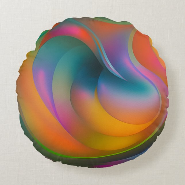 Cojín Redondo Colorido Abstract Swirls Naranja Blue Green Pink (Anverso)
