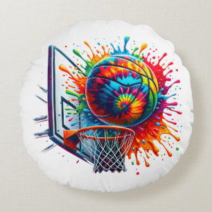 Cojín Redondo Colorido Baloncesto Tie Dye Color Basketball Hoop