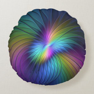 Cojín Redondo Colorido Con Azul Moderno Resumen Arte Fractal
