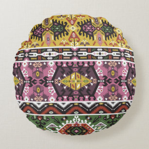 Cojín Redondo Colorido estilo tribal, sin fisuras.