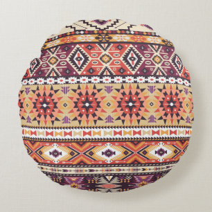 Cojín Redondo Colorido estilo tribal, vibrante y sin fisuras.