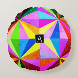 Cojín Redondo Colorido Moderno Geométrico Multi-Color Monogram