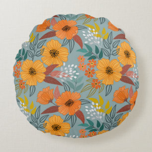 Cojín Redondo Colorido patrón de dibujo manual de flores sin sol