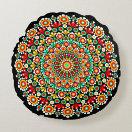 Cojín Redondo Colorido Patrón de Mandala  Almohadones Boho Punto