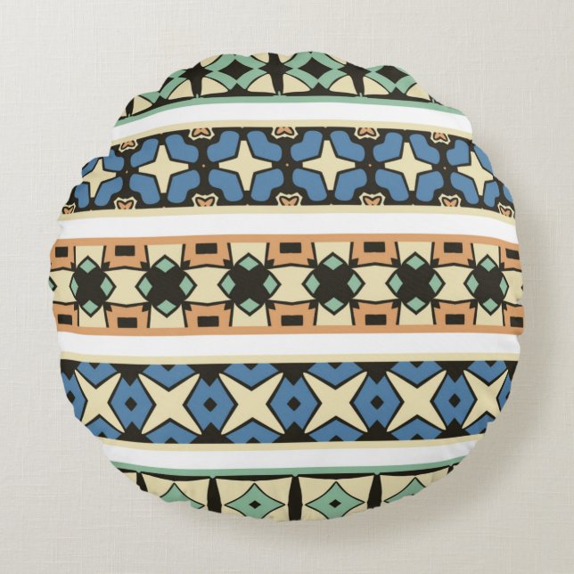 Cojín Redondo Colorido patrón étnico tribal sin fisuras (Anverso)