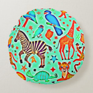 Cojín Redondo Colorido reino animal salvaje de las maravillas